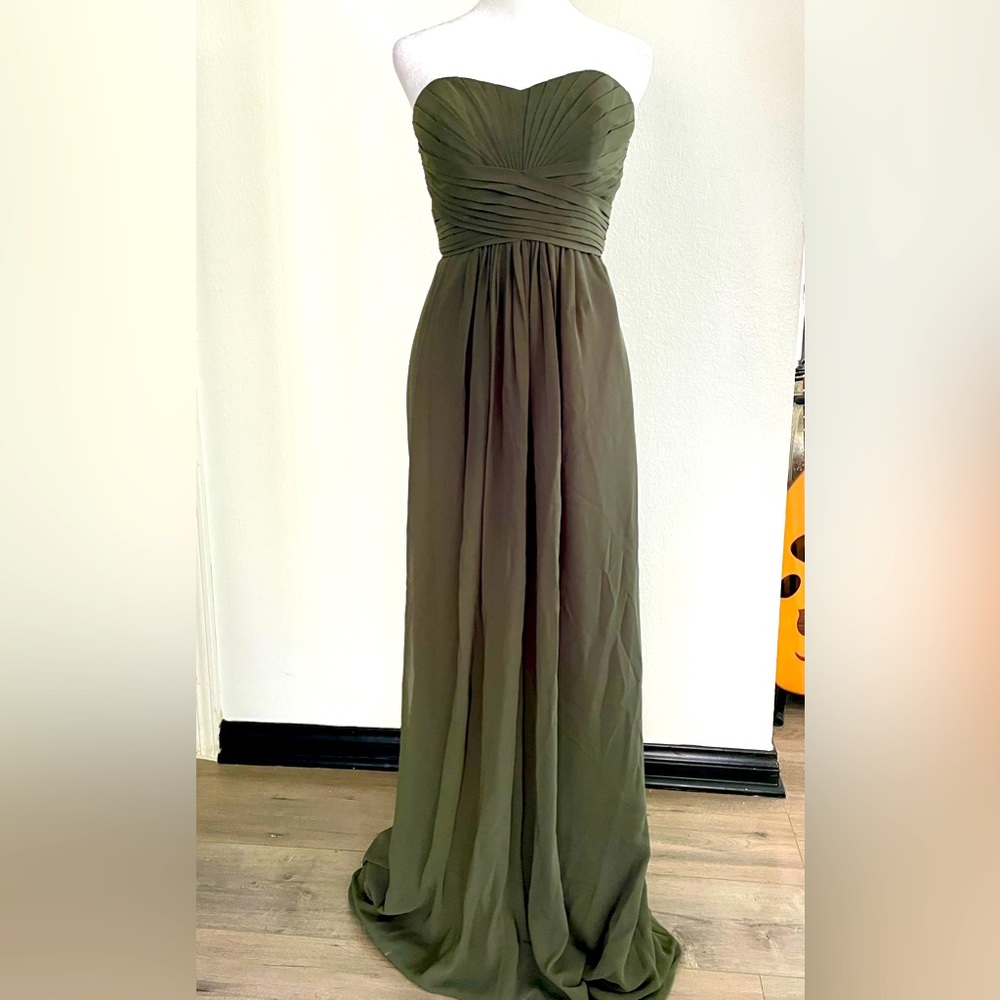 David’s Bridal Chiffon Olive Maxi Dress